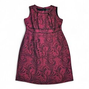 Elie‎ Tahari Red Jacquard Midi Dress - Size 12